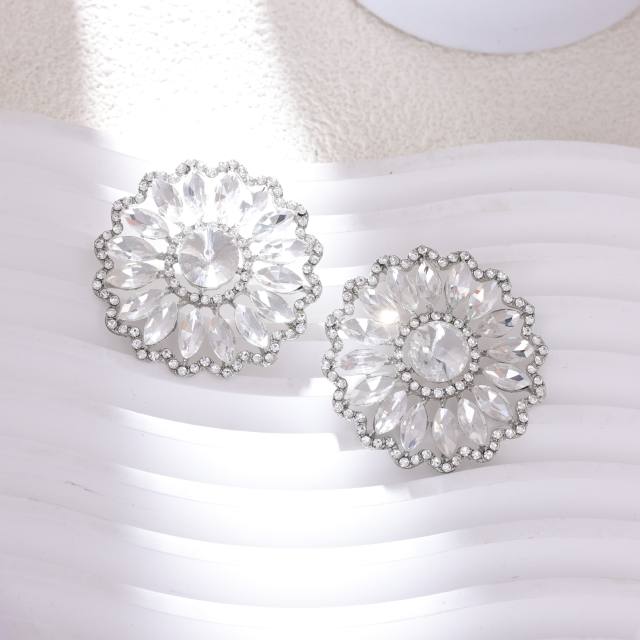 Rhinestone Sunflower Earrings European Exaggerated Design Alloy Earrings