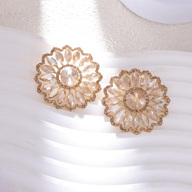 Rhinestone Sunflower Earrings European Exaggerated Design Alloy Earrings