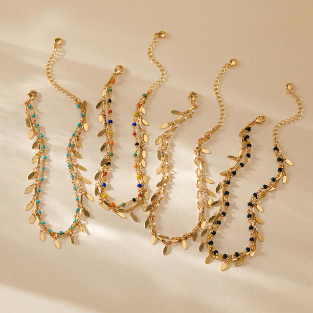 Bohemian copper plated 18K real gold water drop design small fresh anklet