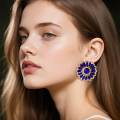 Rhinestone Sunflower Earrings European Exaggerated Design Alloy Earrings