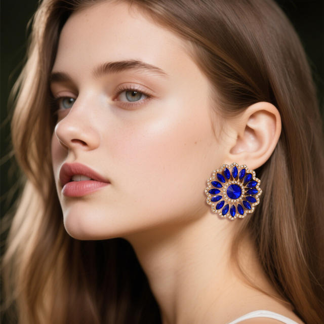 Rhinestone Sunflower Earrings European Exaggerated Design Alloy Earrings