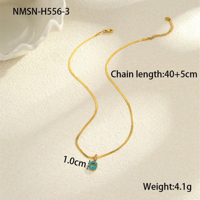 Light Luxury Colorful Zircon Pendant stainless Steel Necklace