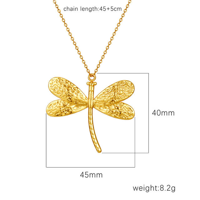 French retro stainless steel texture dragonfly ladies earrings rings suit