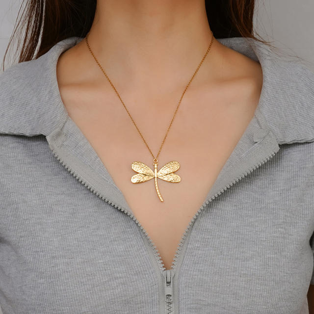 French retro stainless steel texture dragonfly ladies earrings rings suit