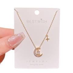 Stainless Steel Chain Moon Zircon Star Small Pendant necklace
