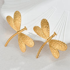 French retro stainless steel texture dragonfly ladies earrings rings suit