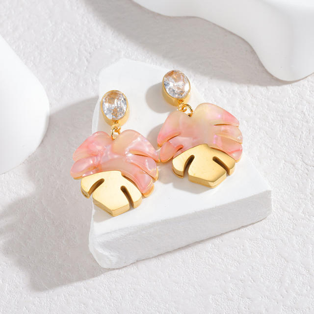 French trend acrylic leaf stainless steel earrings