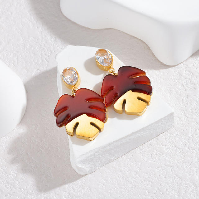 French trend acrylic leaf stainless steel earrings