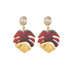 French trend acrylic leaf stainless steel earrings