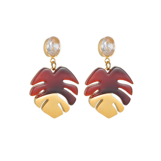 French trend acrylic leaf stainless steel earrings