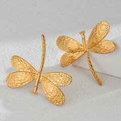 French retro stainless steel texture dragonfly ladies earrings rings suit