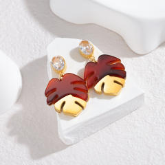 French trend acrylic leaf stainless steel earrings