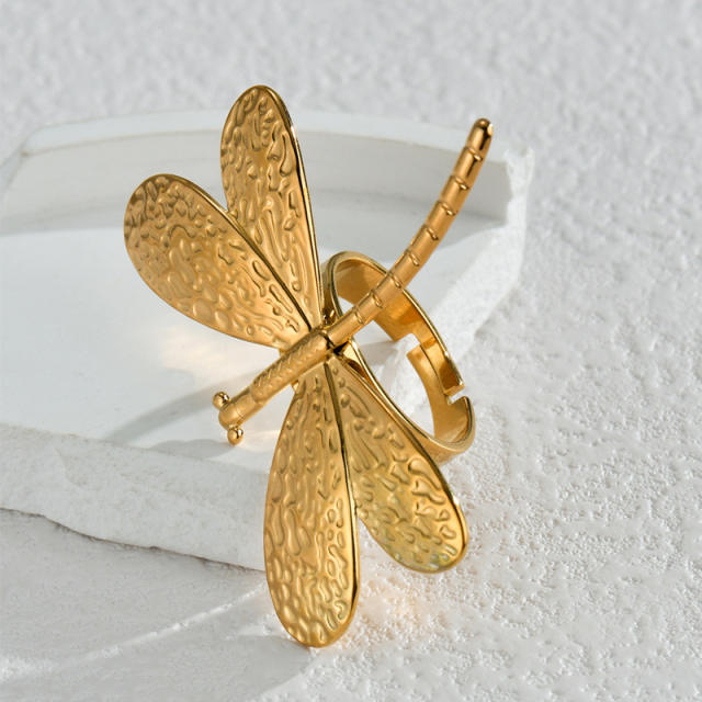 French retro stainless steel texture dragonfly ladies earrings rings suit