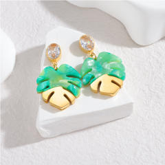 French trend acrylic leaf stainless steel earrings