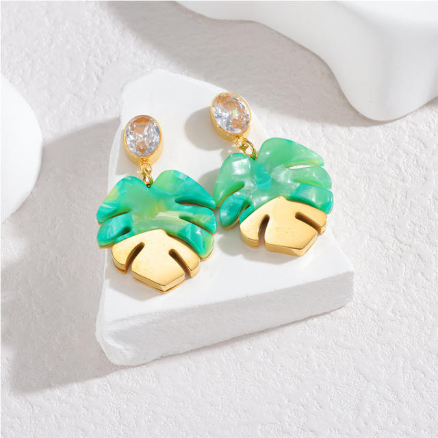 French trend acrylic leaf stainless steel earrings