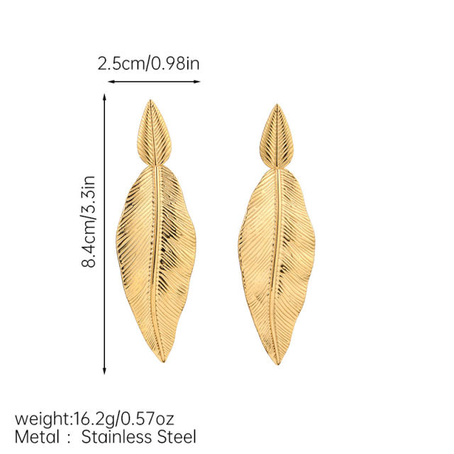 Creative Exaggerated Stainless Steel Leaf Earrings