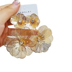 Original golden pendant hollow leaf flower earrings