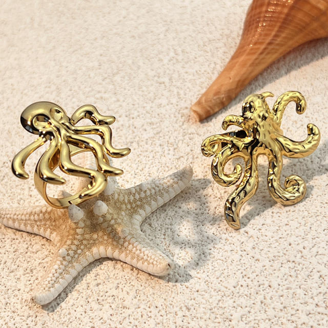 Summer ocean series octopus stainless steel rings