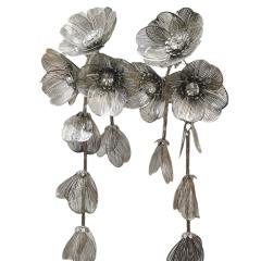 Metal Exaggerated Leaves Flower Tassel Earrings