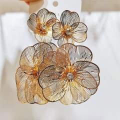 Original golden pendant hollow leaf flower earrings