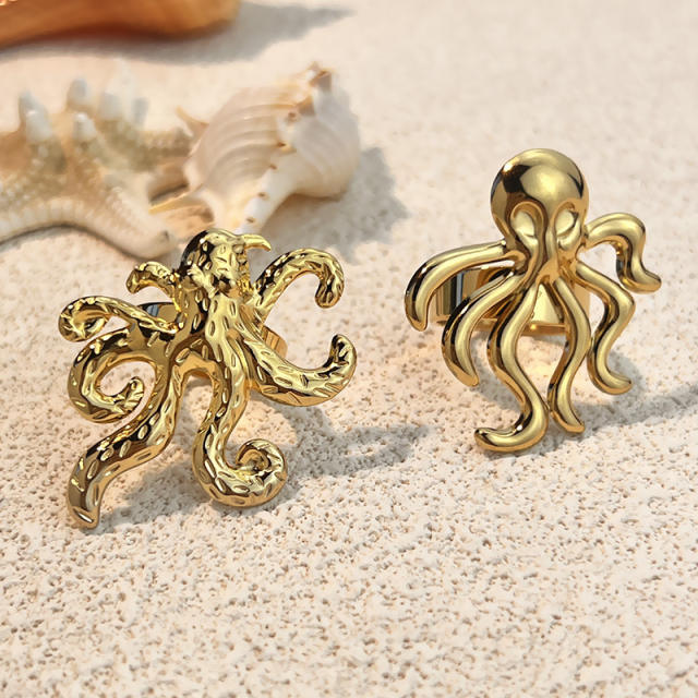 Summer ocean series octopus stainless steel rings