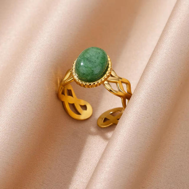 Vintage oval pearl turquoise stone inlaid stainless steel rings