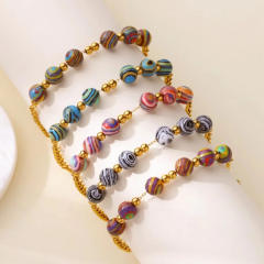 Macaron Beaded Bracelet Stainless Steel Simple Volcanic Stone bracelet