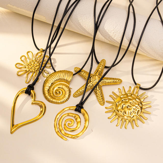 18k gold stainless steel simple wax rope necklace ocean series pendant stainless steel necklace