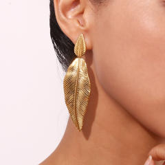 Creative Exaggerated Stainless Steel Leaf Earrings