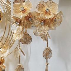 Metal Exaggerated Leaves Flower Tassel Earrings