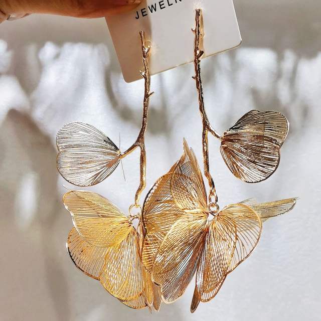 Golden Drop Sense Hollow Large Leaf Flower Earrings Exaggerated Atmospheric Earrings