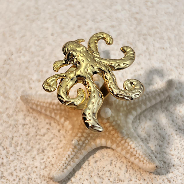 Summer ocean series octopus stainless steel rings