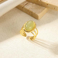 Vintage oval pearl turquoise stone inlaid stainless steel rings