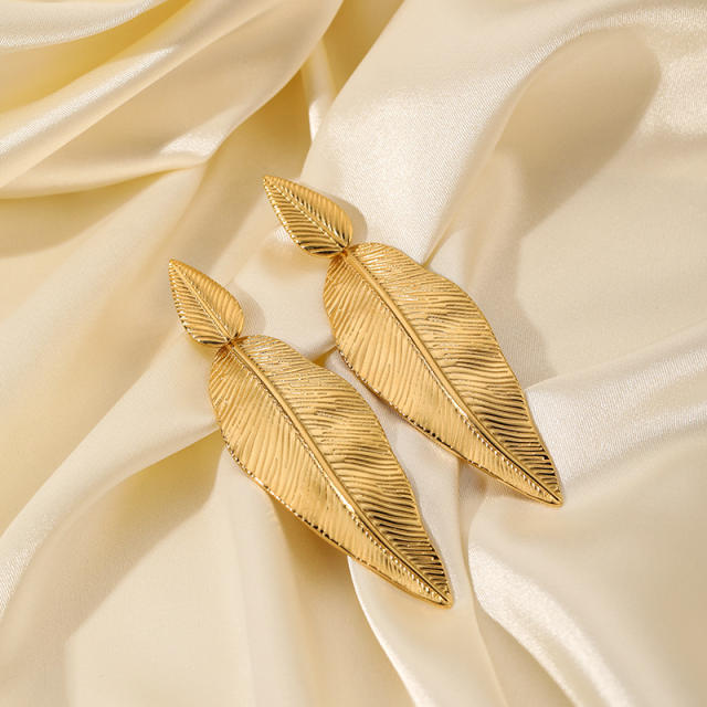 Creative Exaggerated Stainless Steel Leaf Earrings