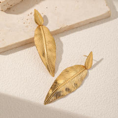 Creative Exaggerated Stainless Steel Leaf Earrings