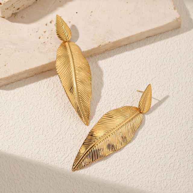 Creative Exaggerated Stainless Steel Leaf Earrings