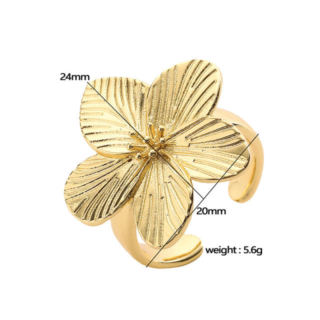 French Vintage Flower Five-petal Flower Ring Light Luxury Spiral Loop Sea Butterfly Open Finger Ring