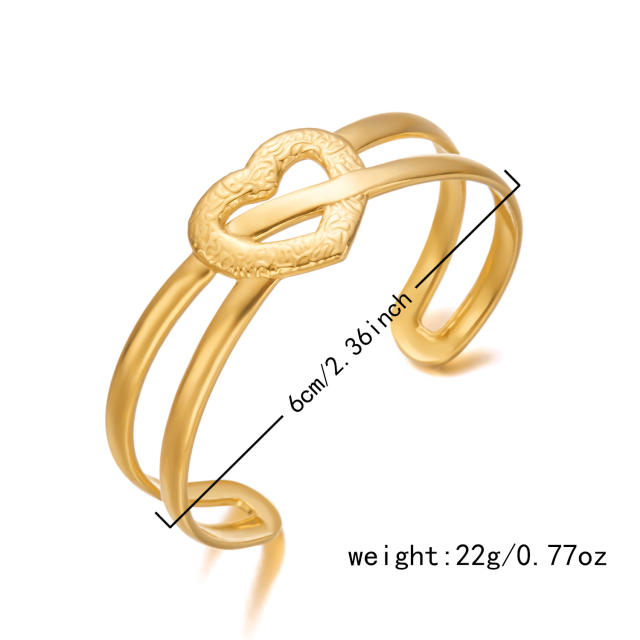 Vintage geometric irregular pattern hollow stainless steel bangle flower starfish shell heart cuff bangle