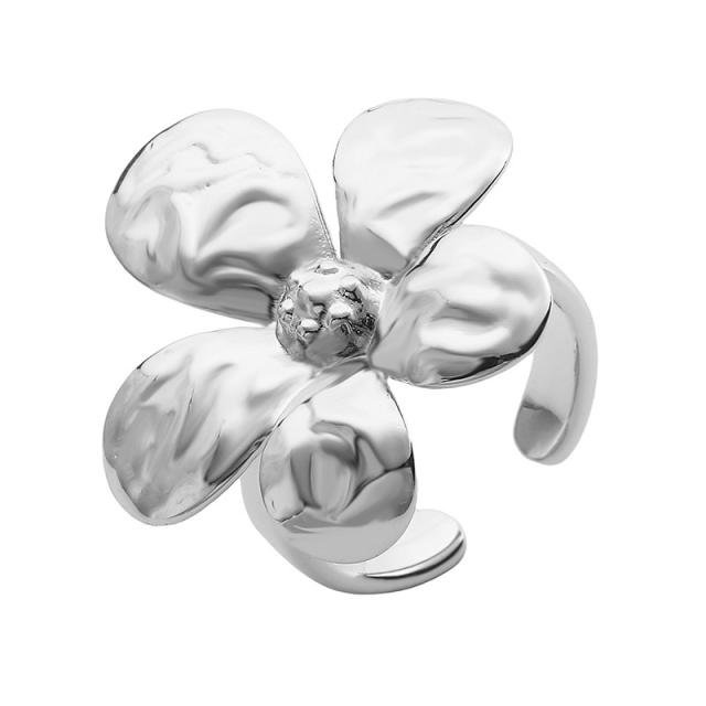 French Vintage Flower Five-petal Flower Ring Light Luxury Spiral Loop Sea Butterfly Open Finger Ring