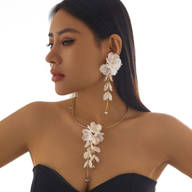 fashion magic CCB flower necklace sweet simple metal collar necklace earrings suit