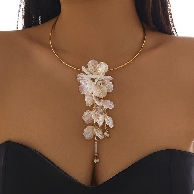 fashion magic CCB flower necklace sweet simple metal collar necklace earrings suit