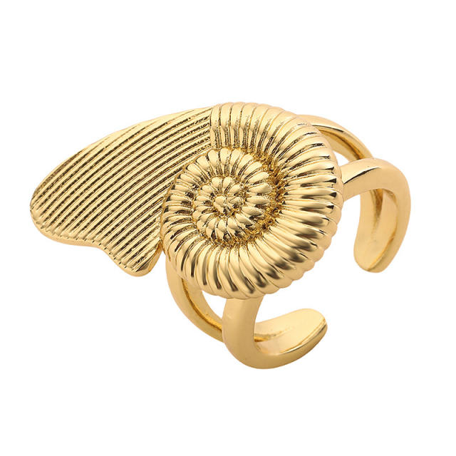 French Vintage Flower Five-petal Flower Ring Light Luxury Spiral Loop Sea Butterfly Open Finger Ring
