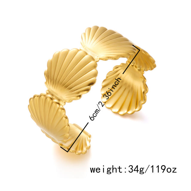 Vintage geometric irregular pattern hollow stainless steel bangle flower starfish shell heart cuff bangle