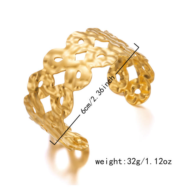 Vintage geometric irregular pattern hollow stainless steel bangle flower starfish shell heart cuff bangle