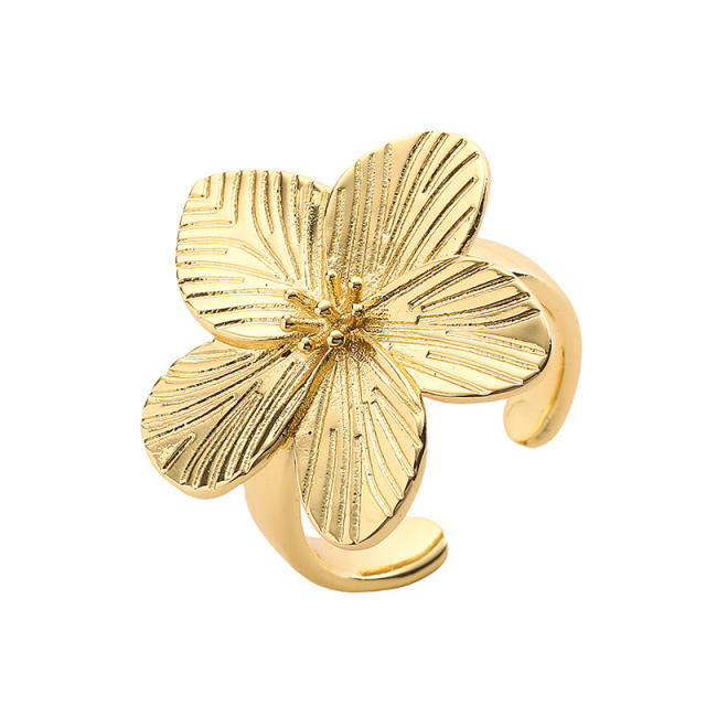 French Vintage Flower Five-petal Flower Ring Light Luxury Spiral Loop Sea Butterfly Open Finger Ring