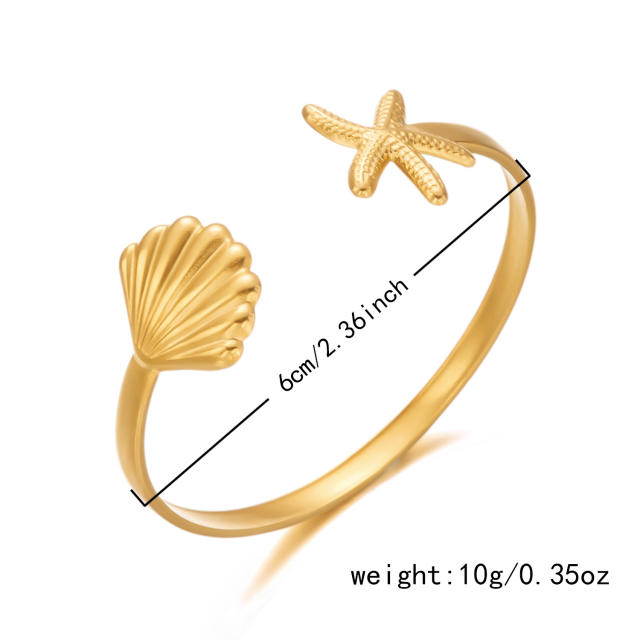 Vintage geometric irregular pattern hollow stainless steel bangle flower starfish shell heart cuff bangle