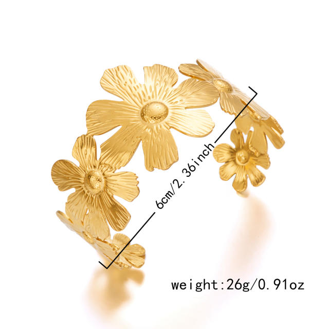 Vintage geometric irregular pattern hollow stainless steel bangle flower starfish shell heart cuff bangle