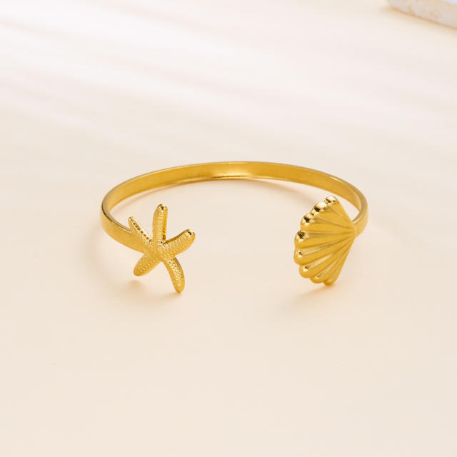 Vintage geometric irregular pattern hollow stainless steel bangle flower starfish shell heart cuff bangle
