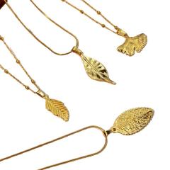 Summer gold color elegant leaf Ginkgo Leaf pendant stainless steel necklace