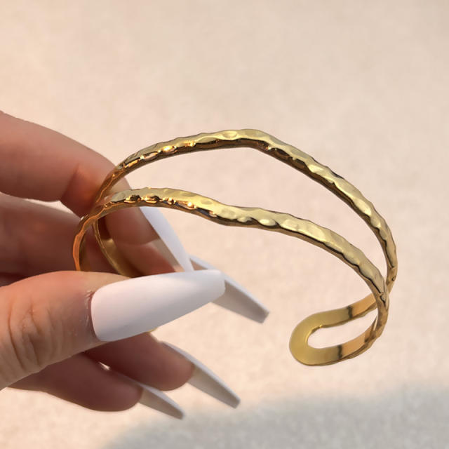 Fashion Stainless Steel Open bangle Bracelet Leaf design stainless steel bangle
